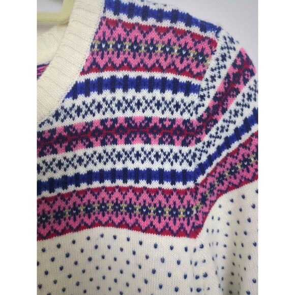 Talbot's Women's Cream Fair Isle Button Cardigan Grandmacore Nylon & Wool SZ L - Picture 7 of 13